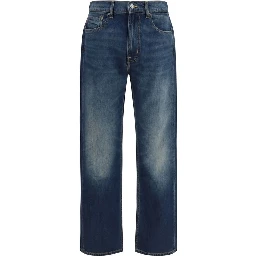Blue Cotton Straight-Leg Jeans