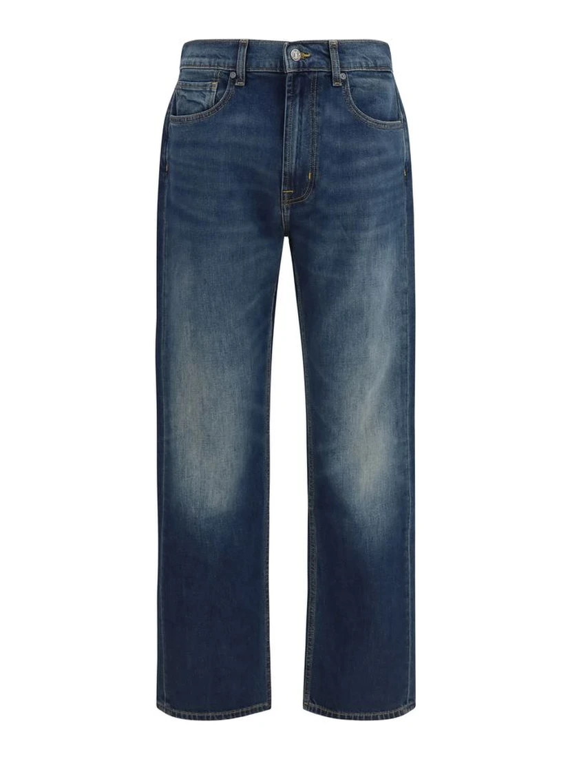 Blue Cotton Straight-Leg Jeans