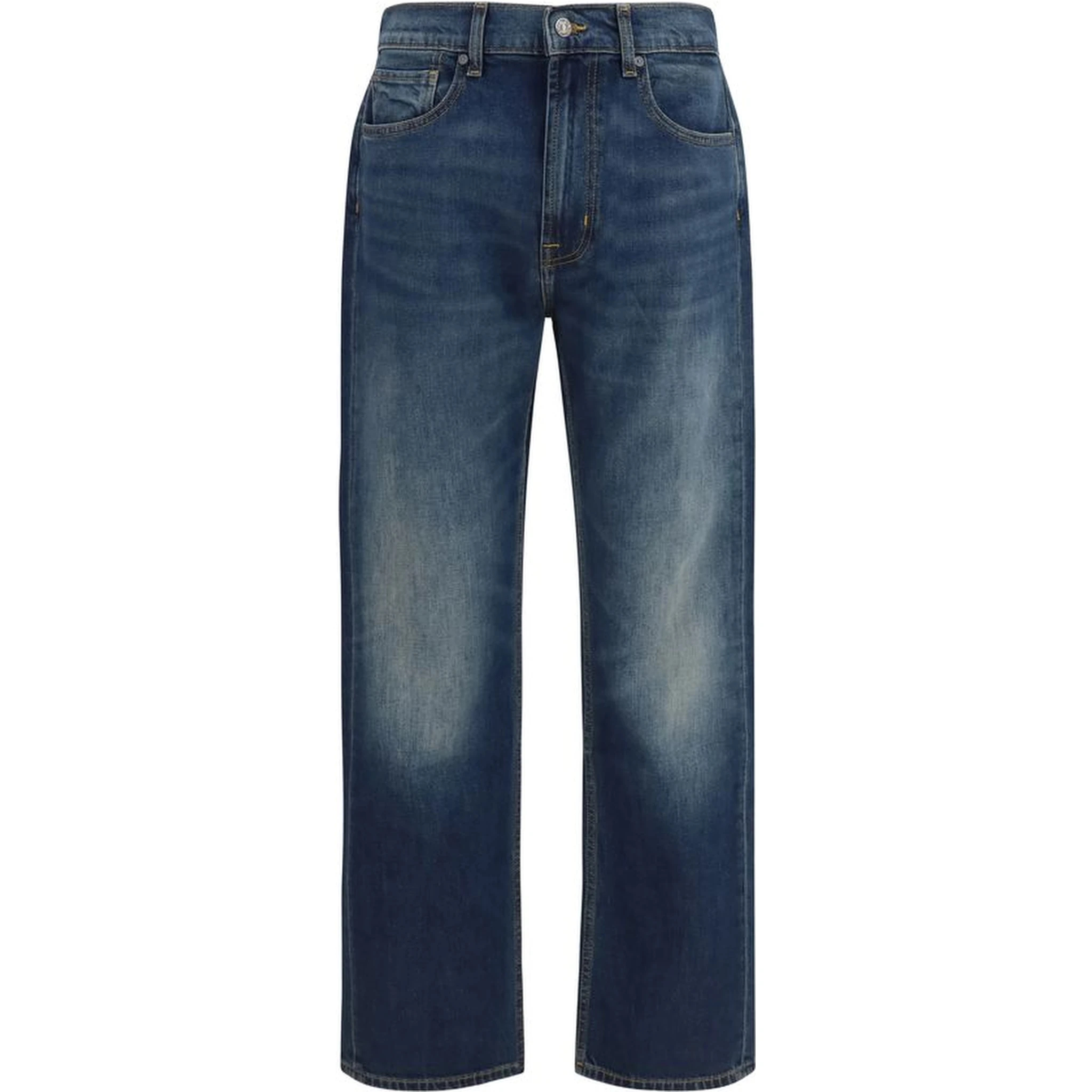 Blue Cotton Straight-Leg Jeans