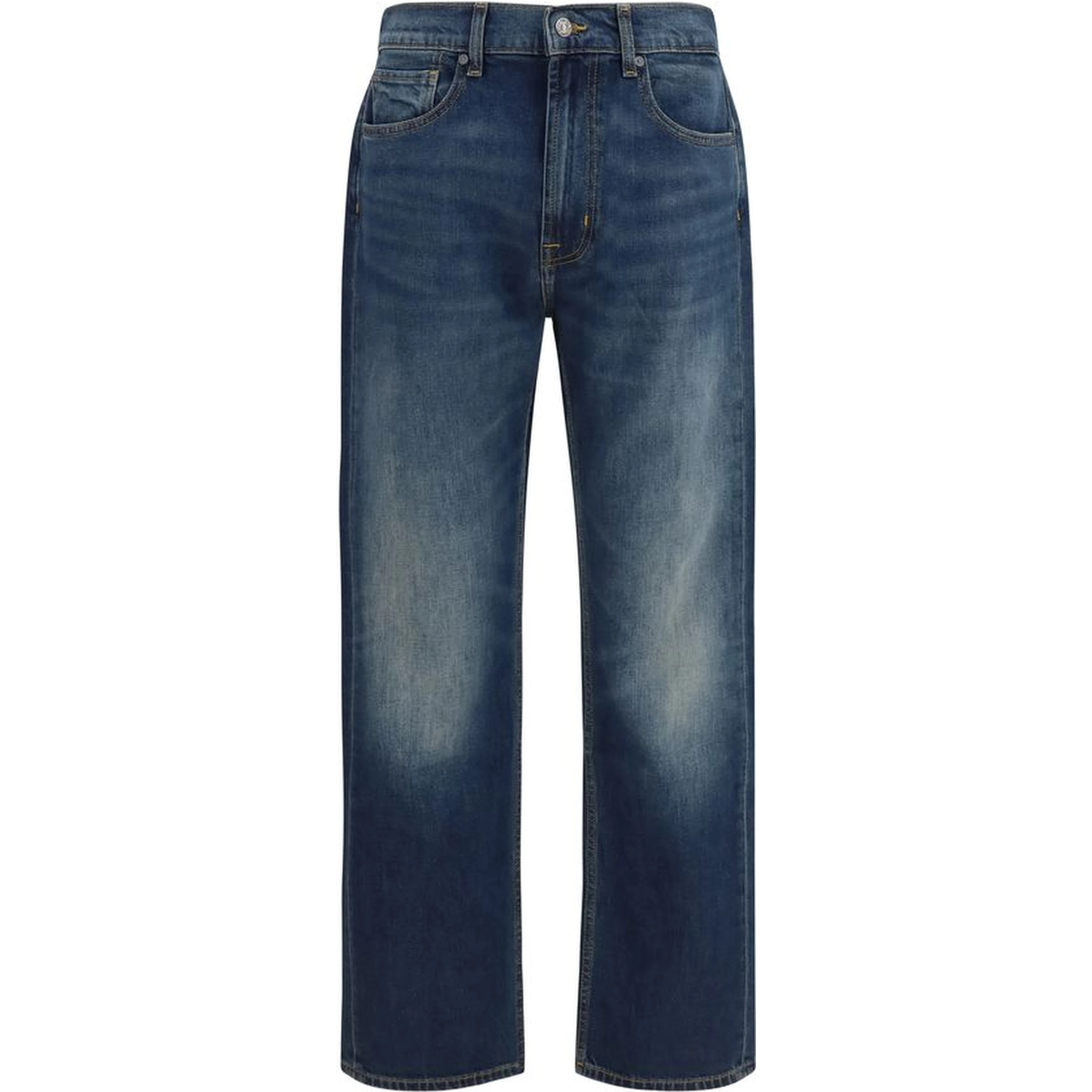 Blue Cotton Straight-Leg Jeans