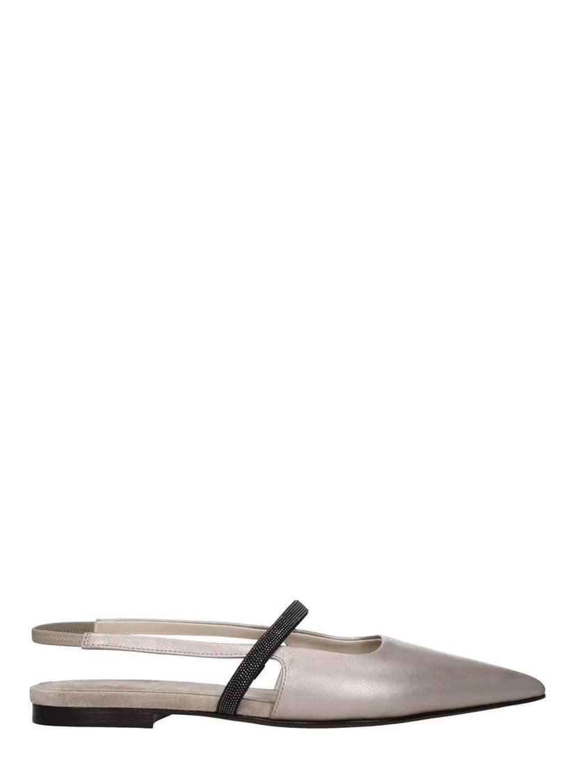 Beige Leather Ballet Flats