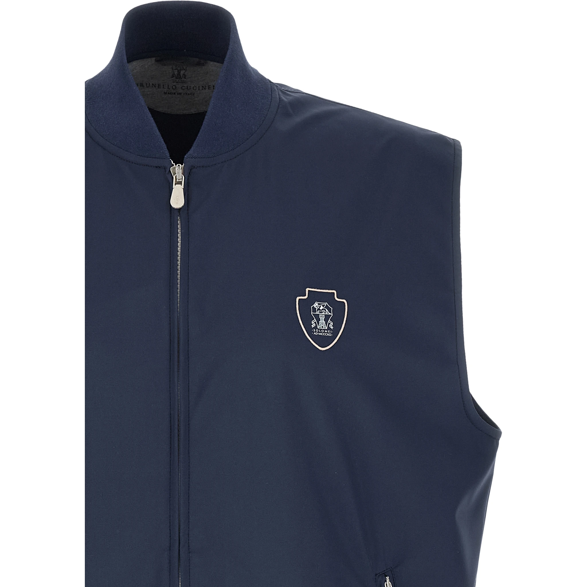 Blue Polyester Sleeveless Jacket
