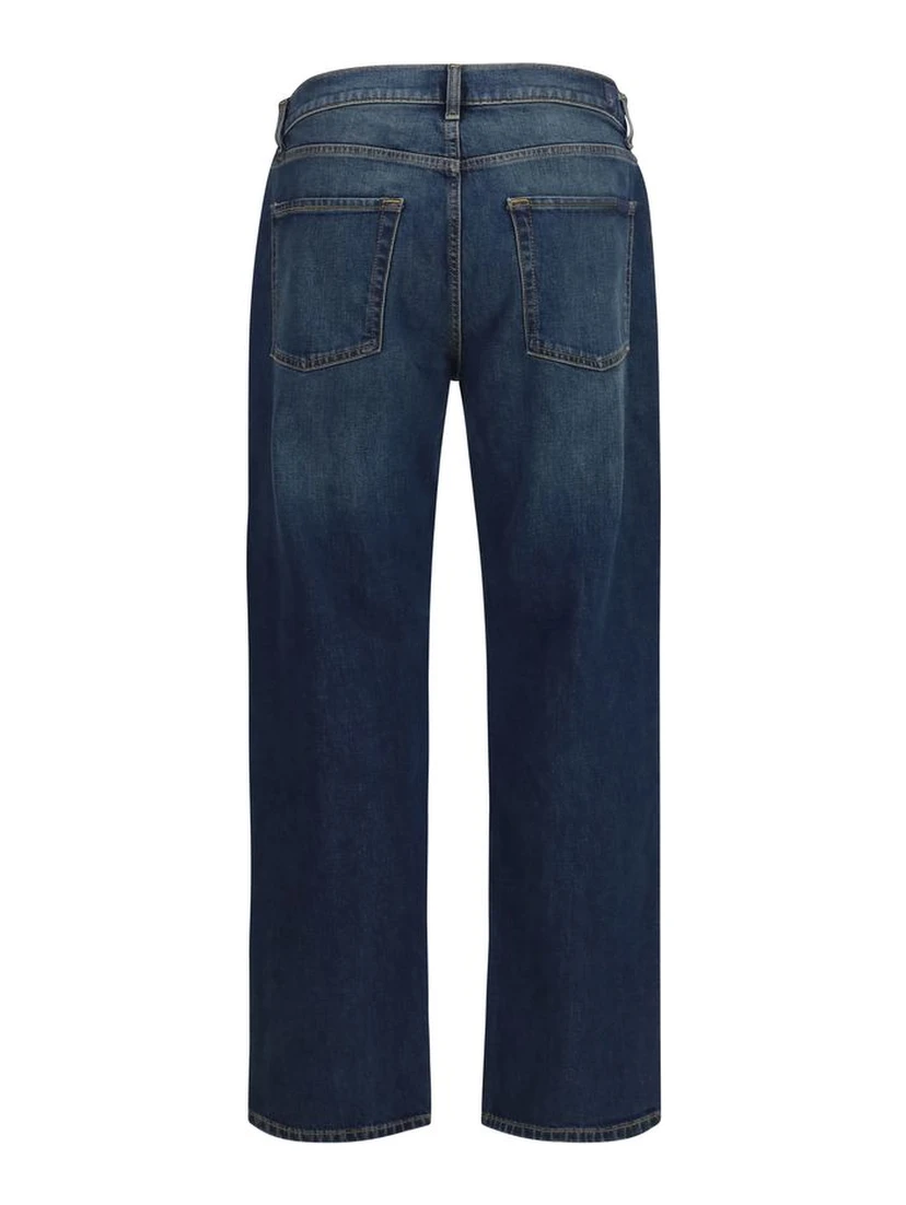 Blue Cotton Straight-Leg Jeans