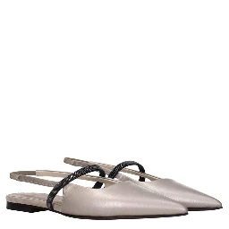 Beige Leather Ballet Flats