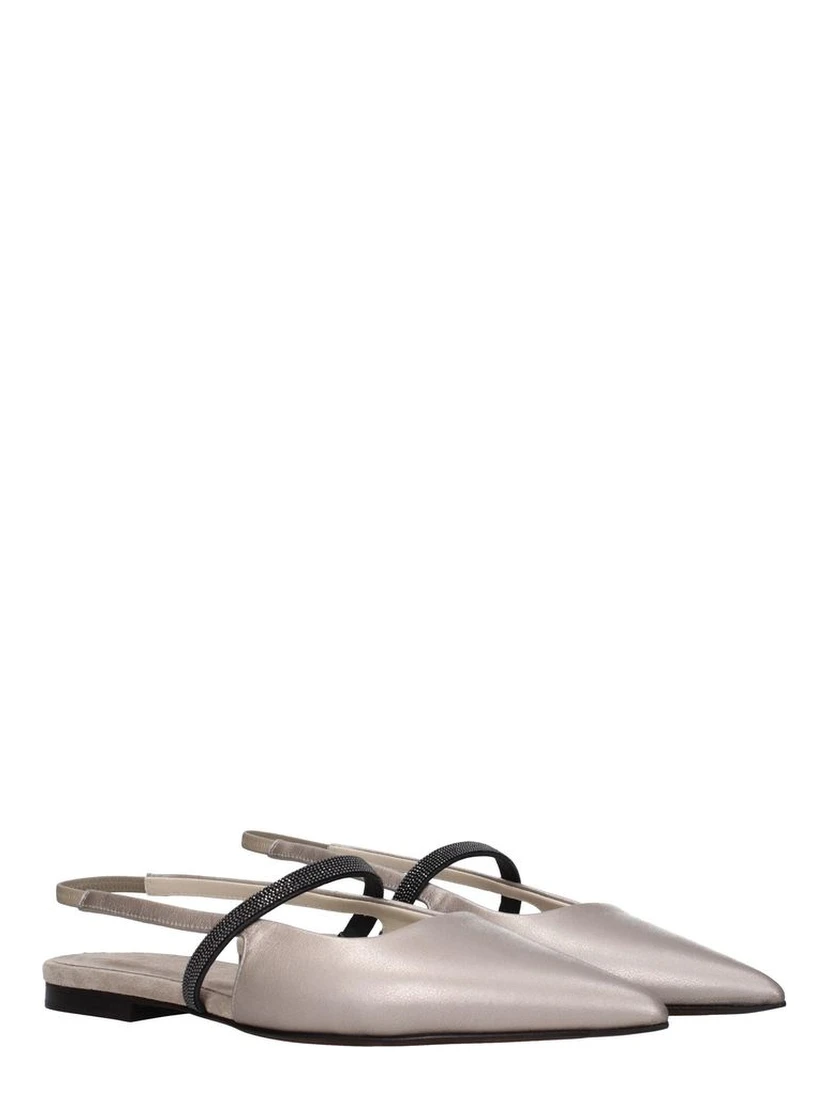 Beige Leather Ballet Flats