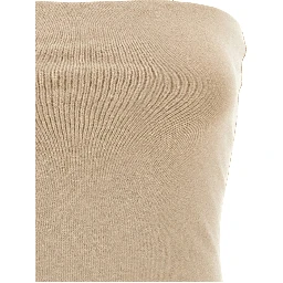 Beige Cotton Sleeveles T-Shirt
