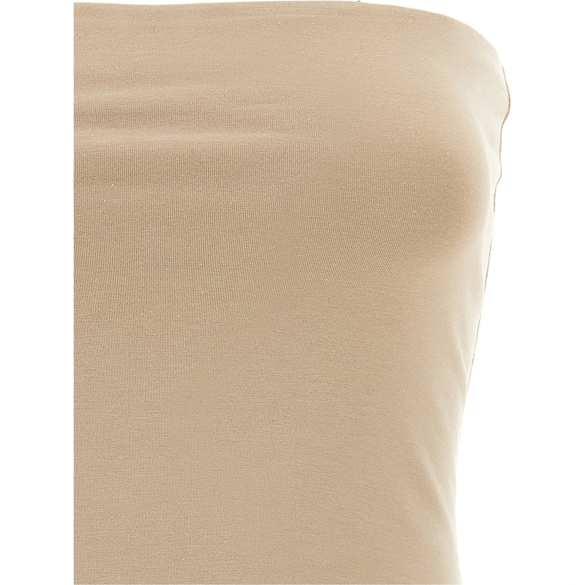 Beige Cotton Sleeveles T-Shirt