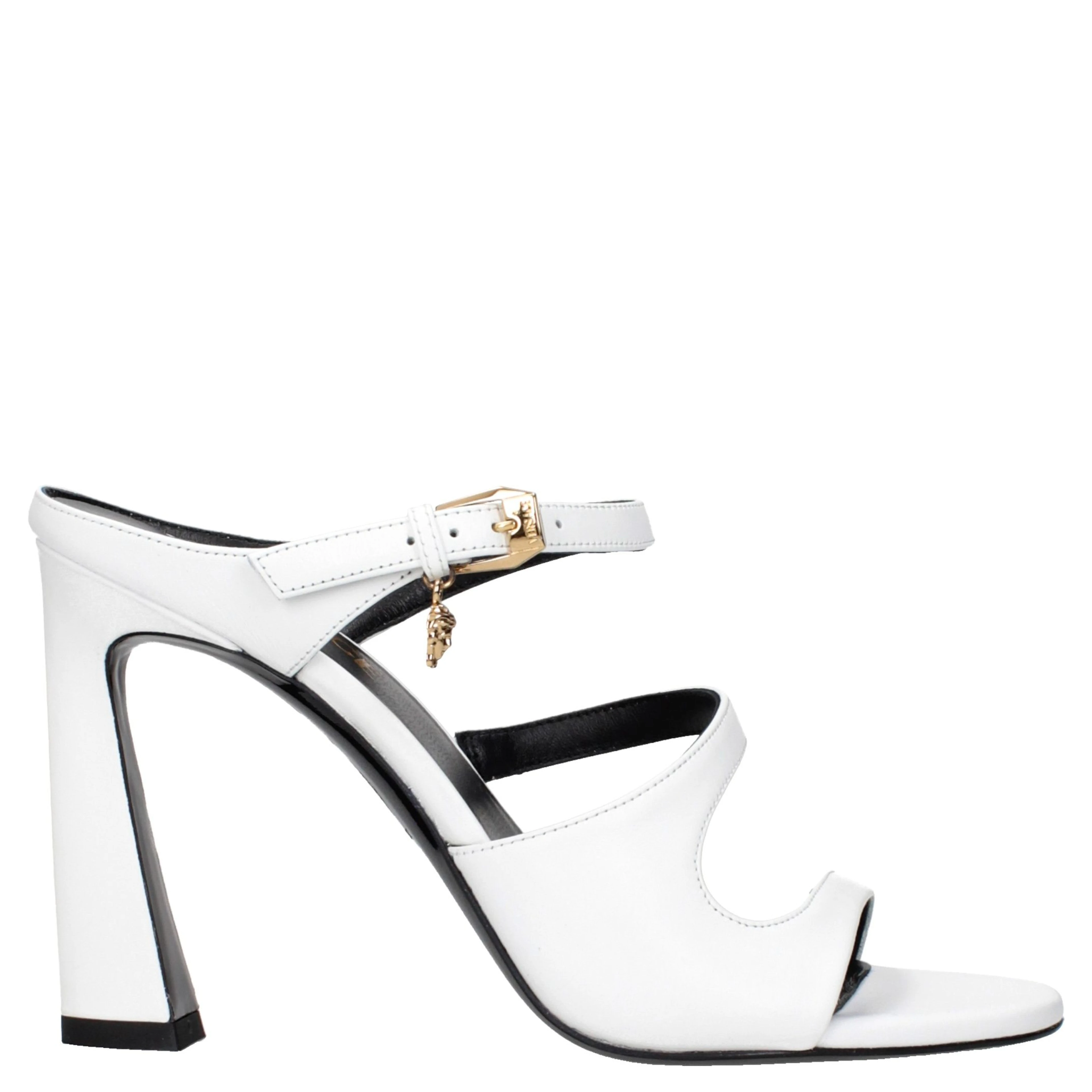 White Leather Stiletto Heel Sandals