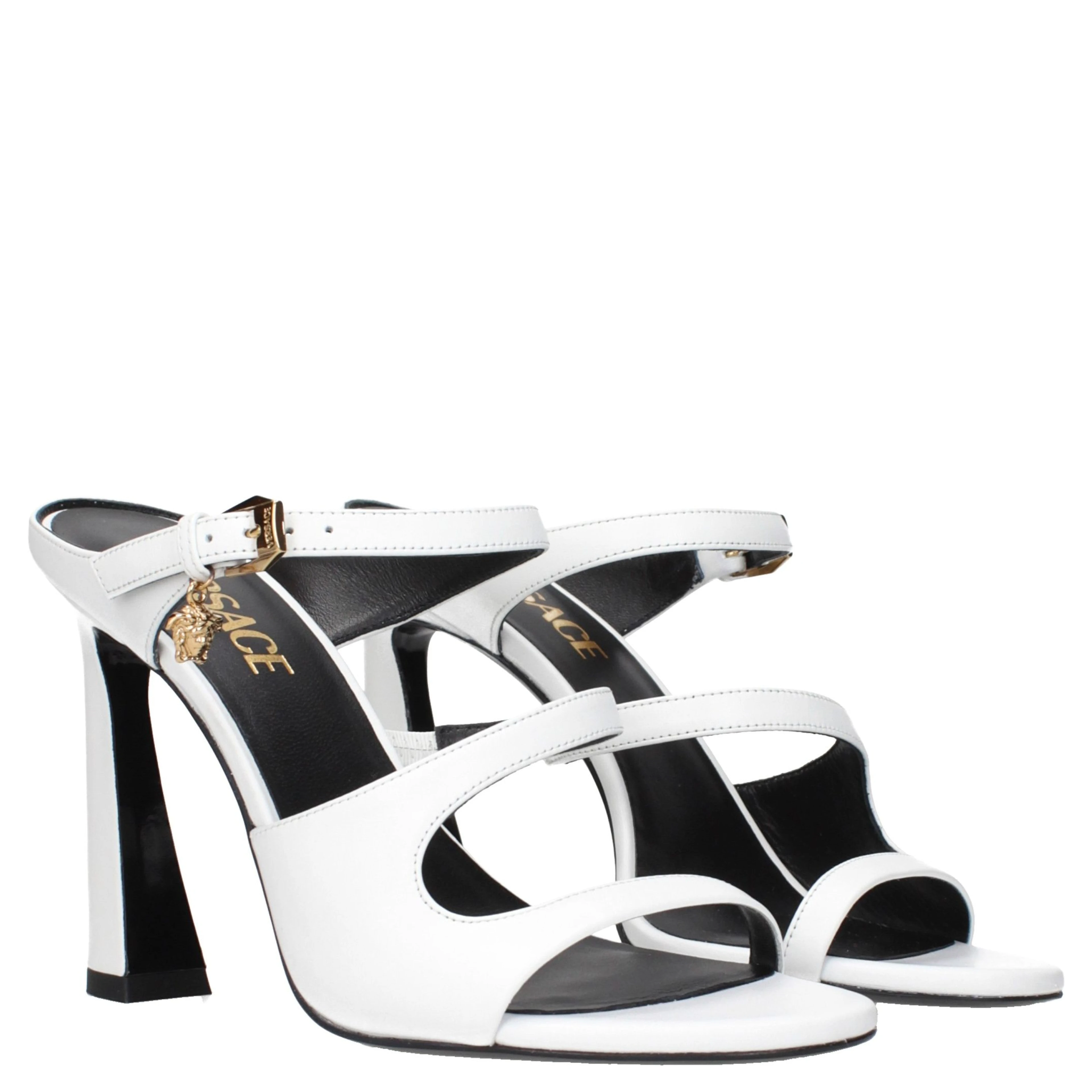 White Leather Stiletto Heel Sandals
