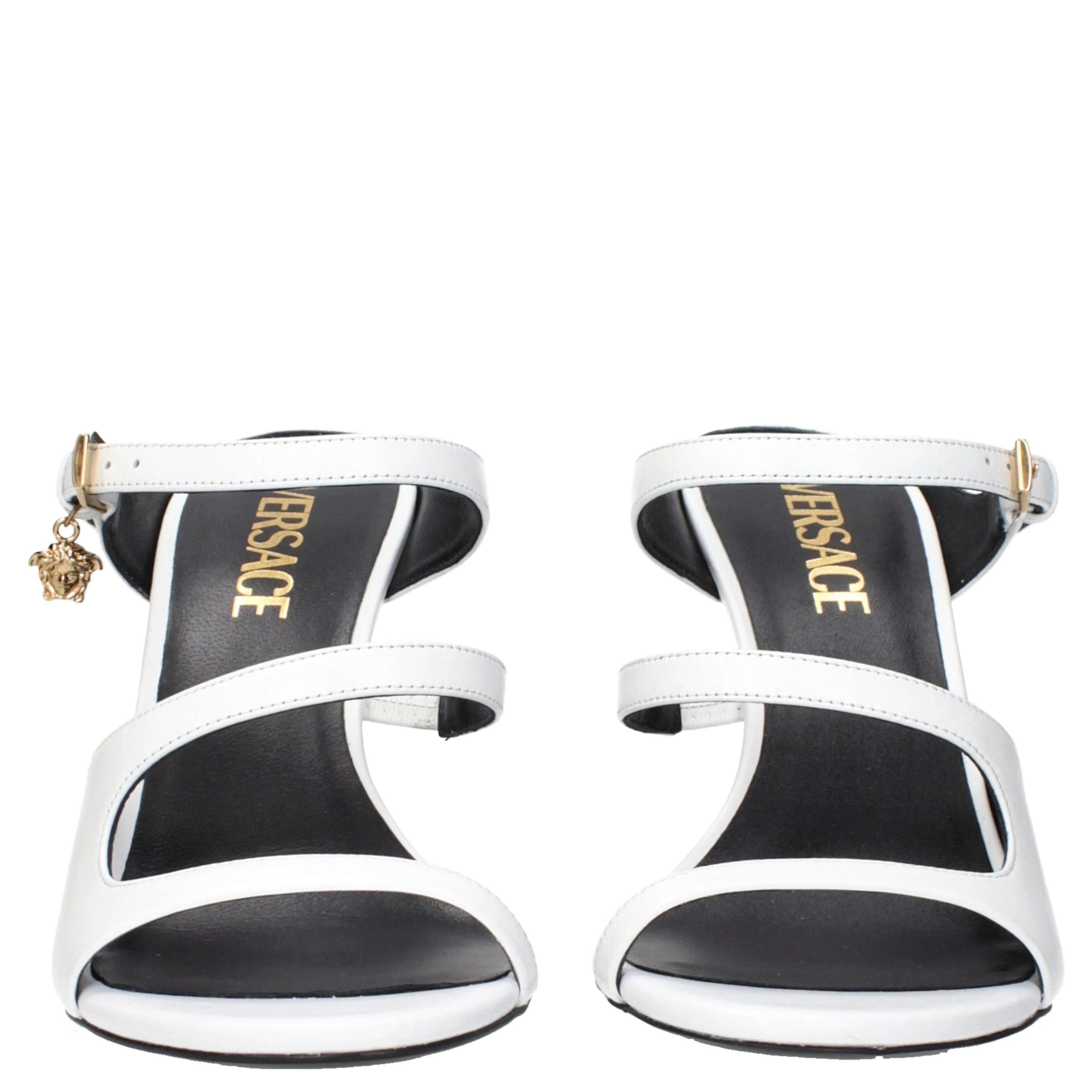 White Leather Stiletto Heel Sandals