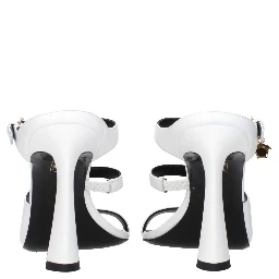 White Leather Stiletto Heel Sandals