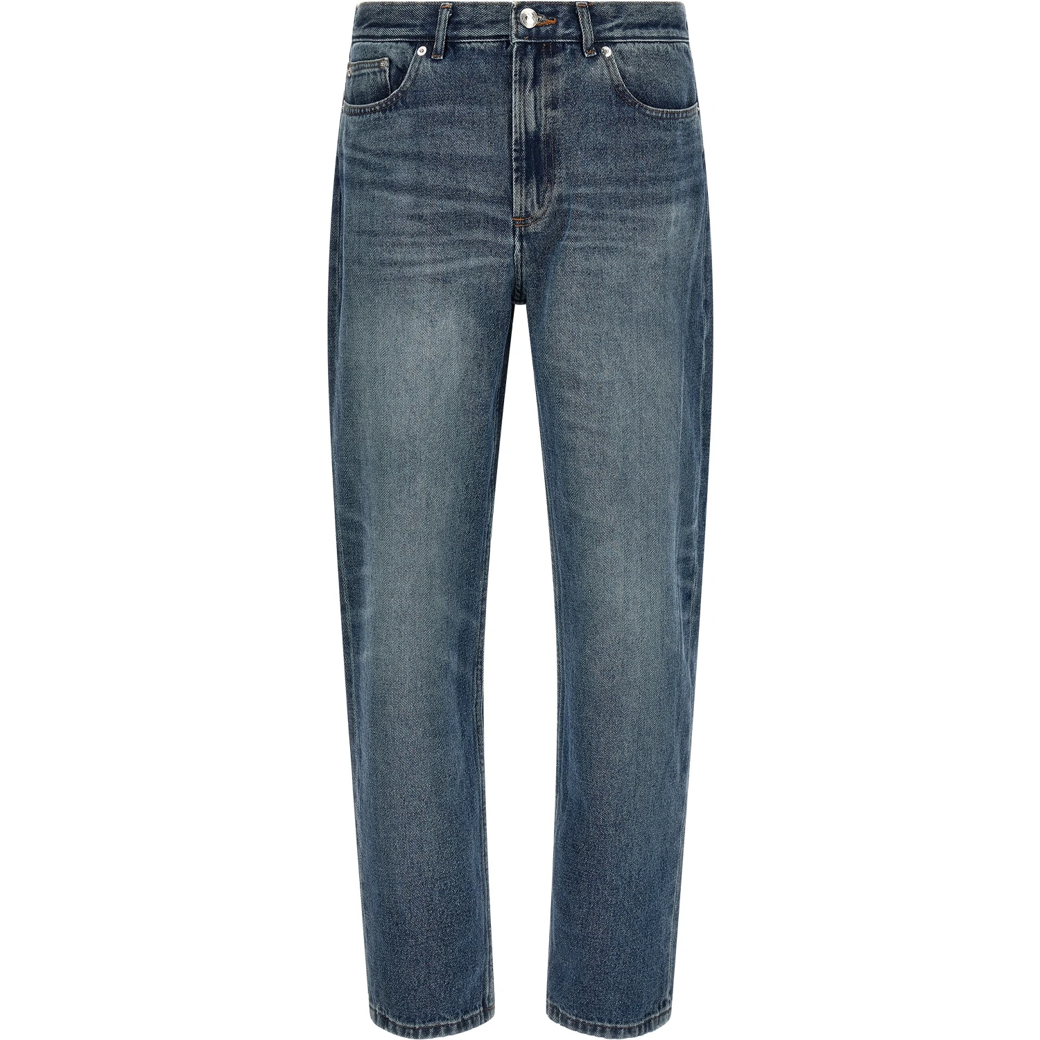 Blue Cotton Straight-Leg Jeans