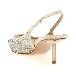 Beige Polyester Mid Heel Pumps