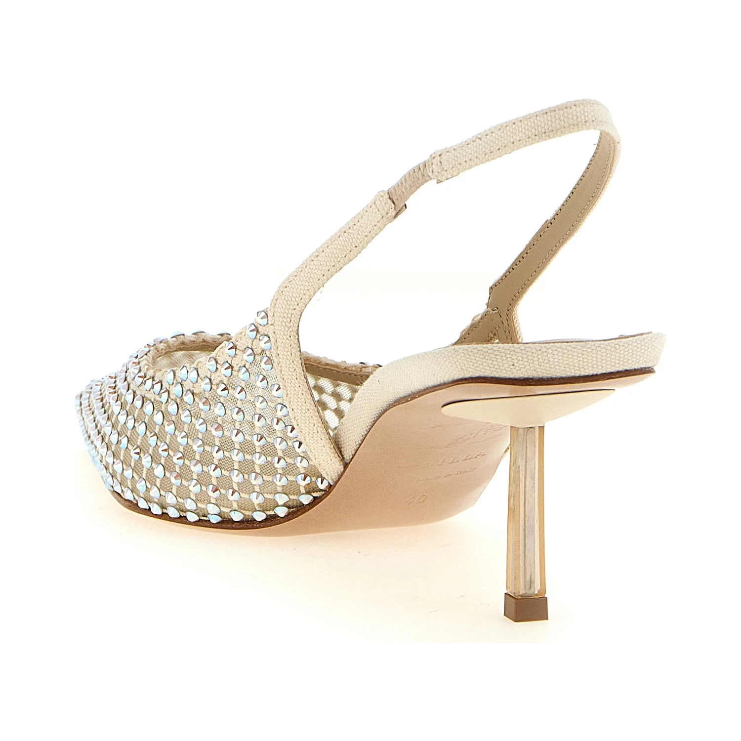 Beige Polyester Mid Heel Pumps