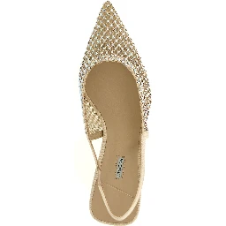 Beige Polyester Mid Heel Pumps