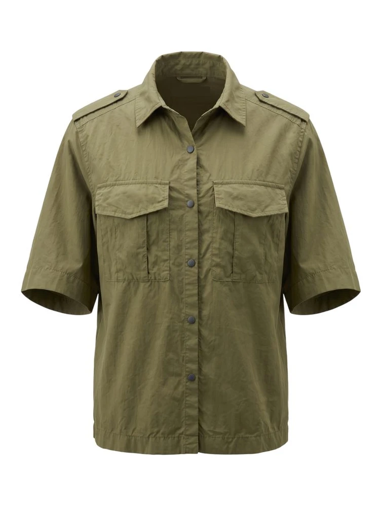 Green Cotton Women Shirt