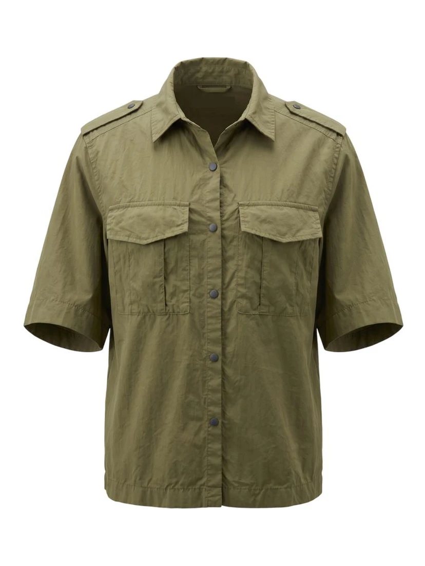 Green Cotton Women Shirt