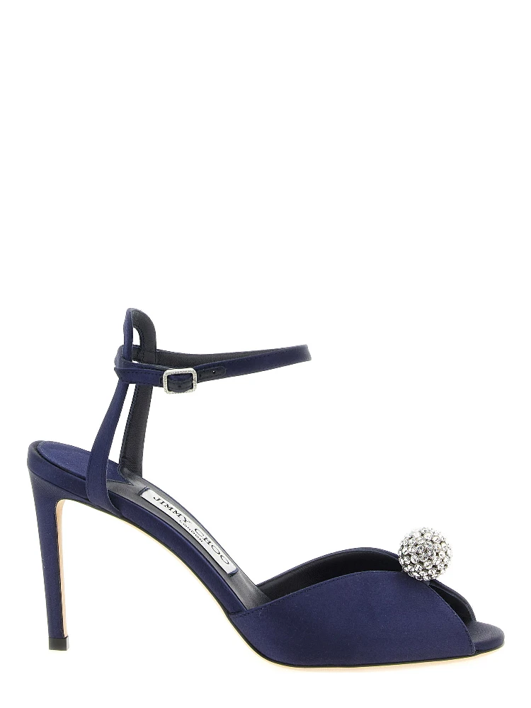 Blue Tencel Stiletto Heel Sandals