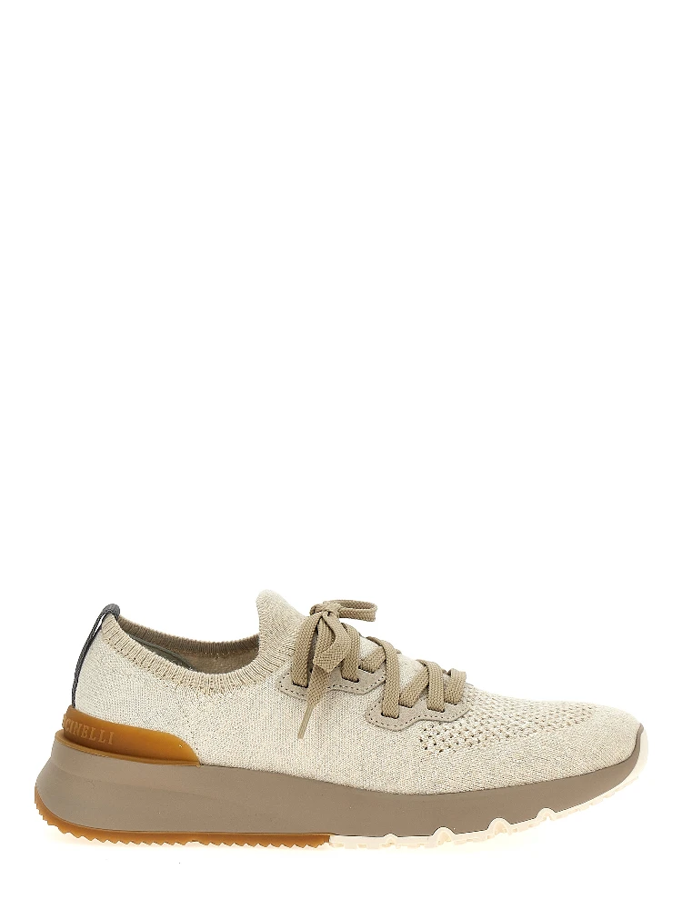Beige Cotton Low Top Sneakers