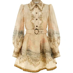 Beige Linen Short Dress