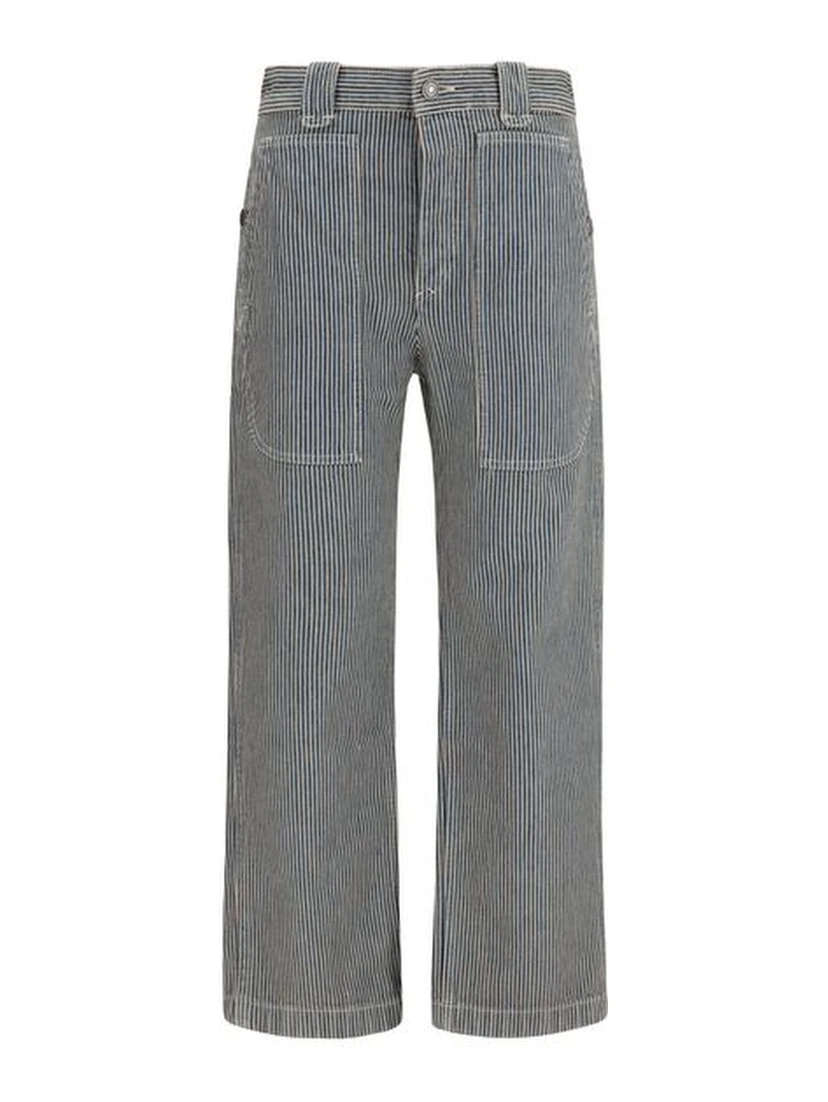 Blue Polyester Casual Pants