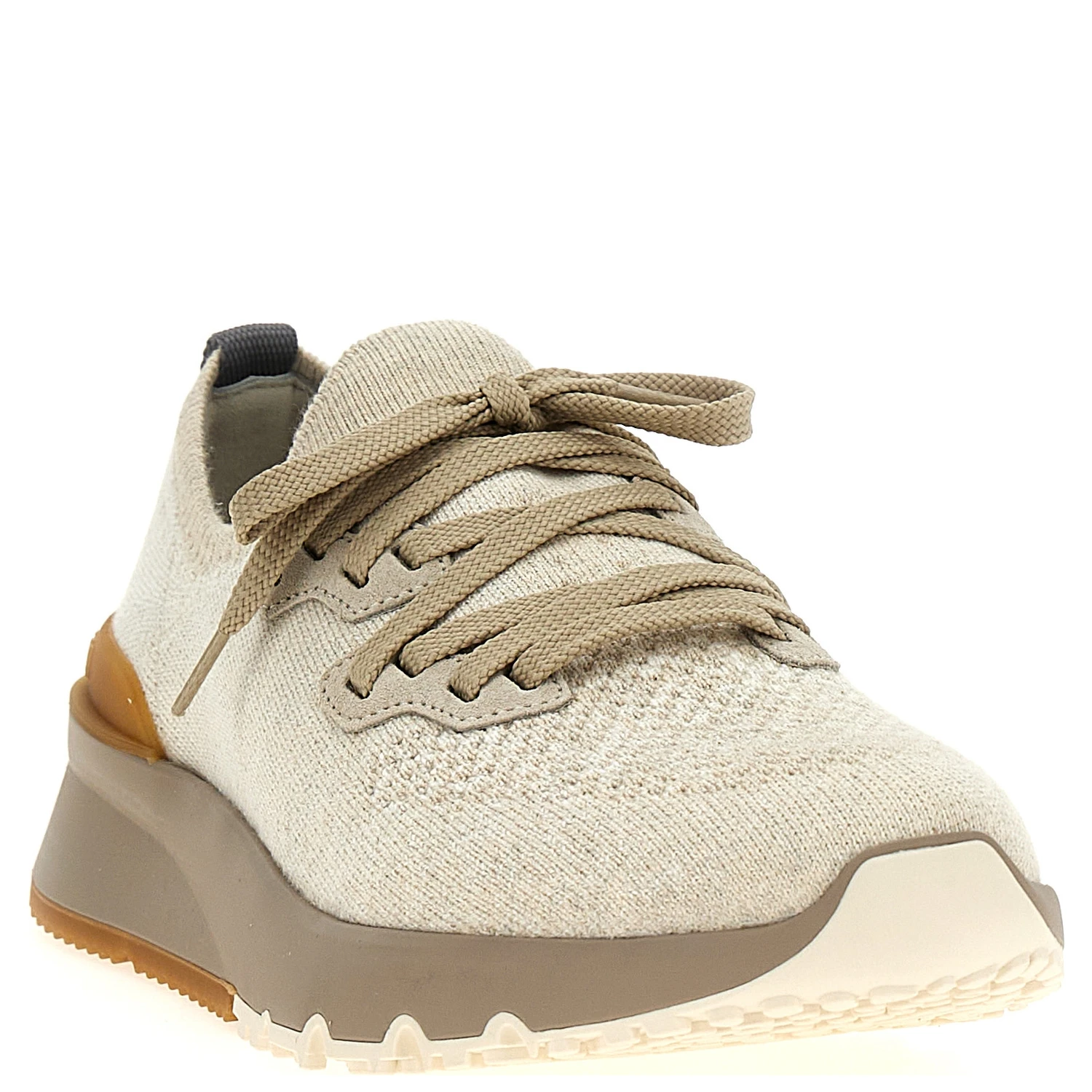 Beige Cotton Low Top Sneakers