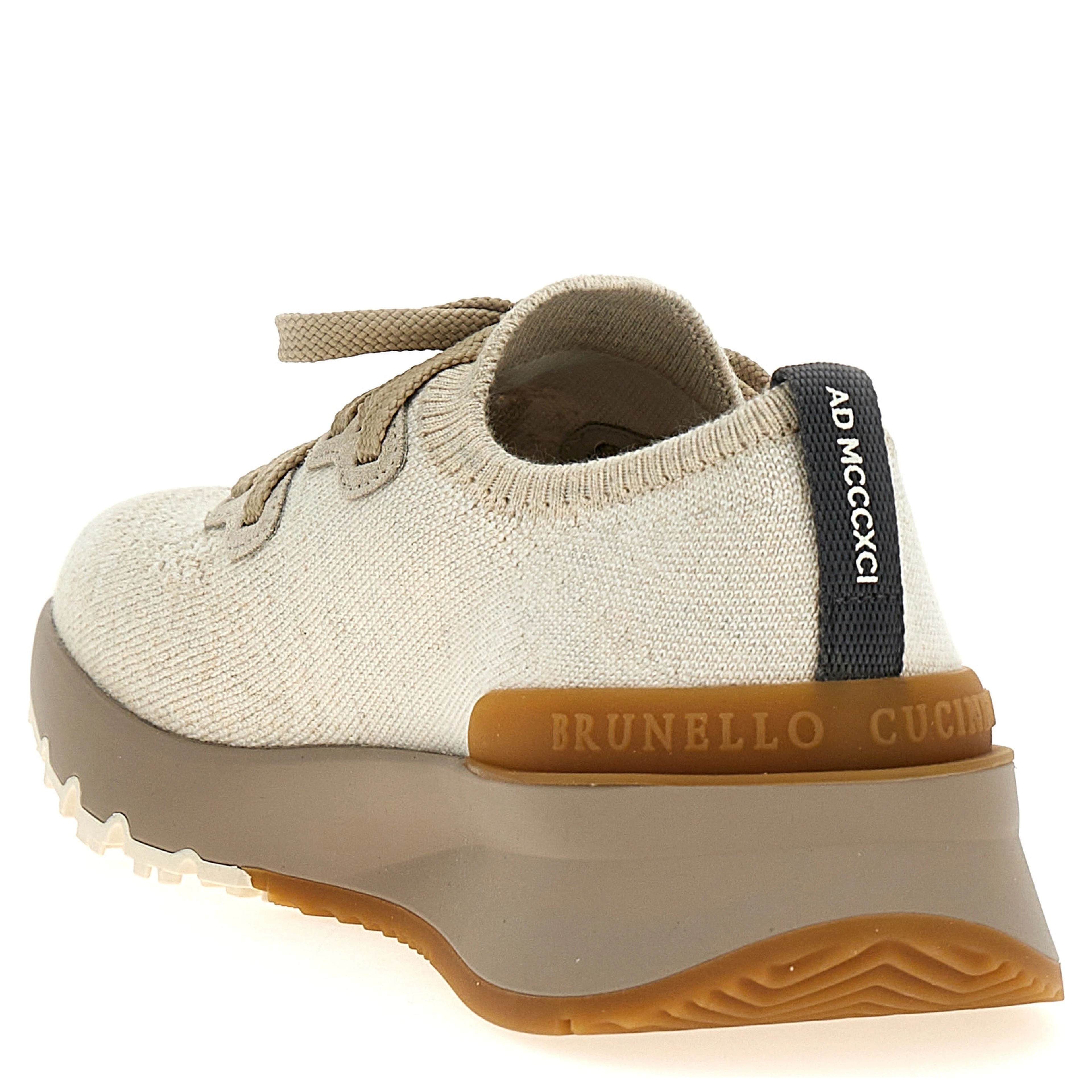 Beige Cotton Low Top Sneakers