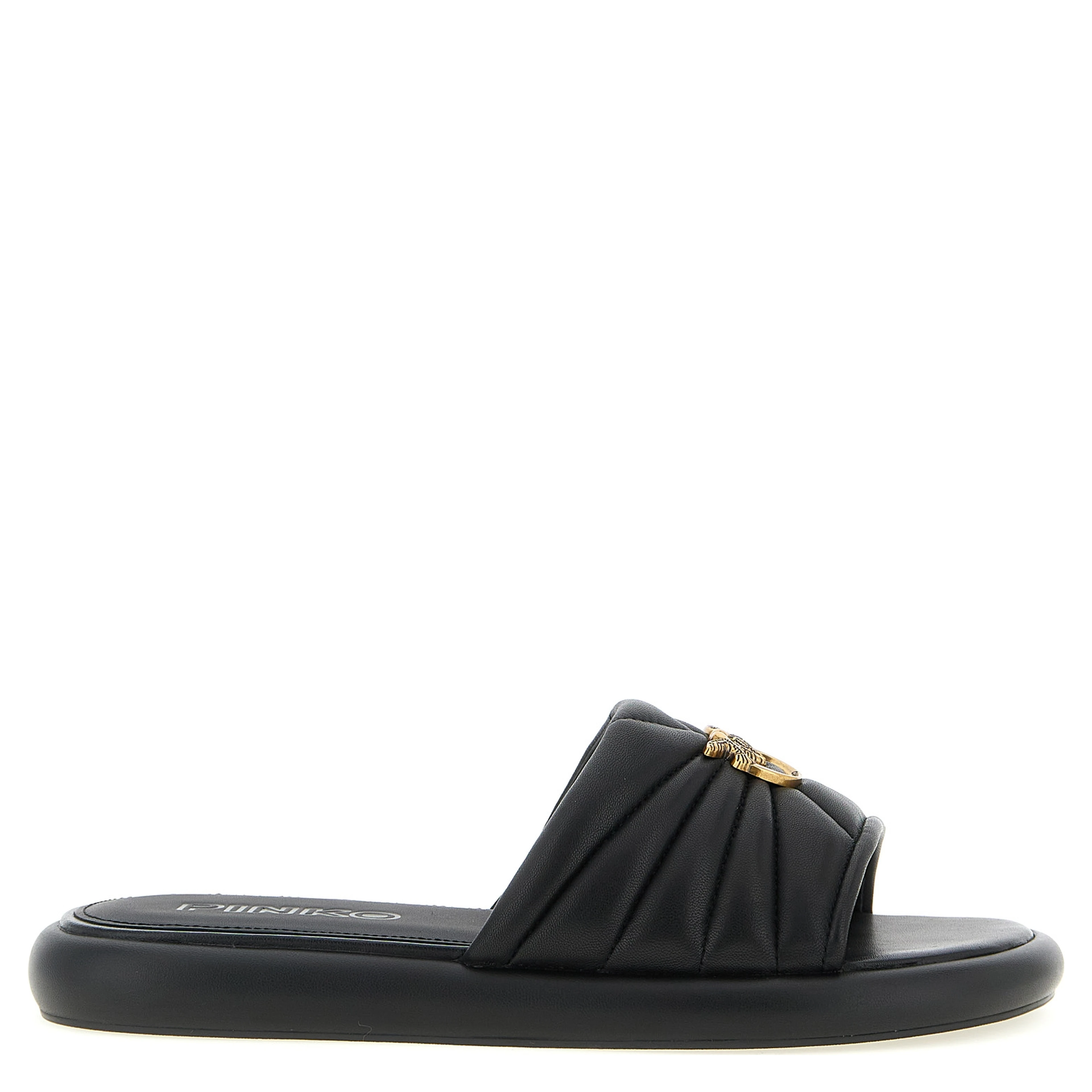 Black Lambskin Slides