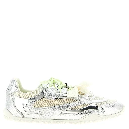 Silver Leather Athletic Sneakers
