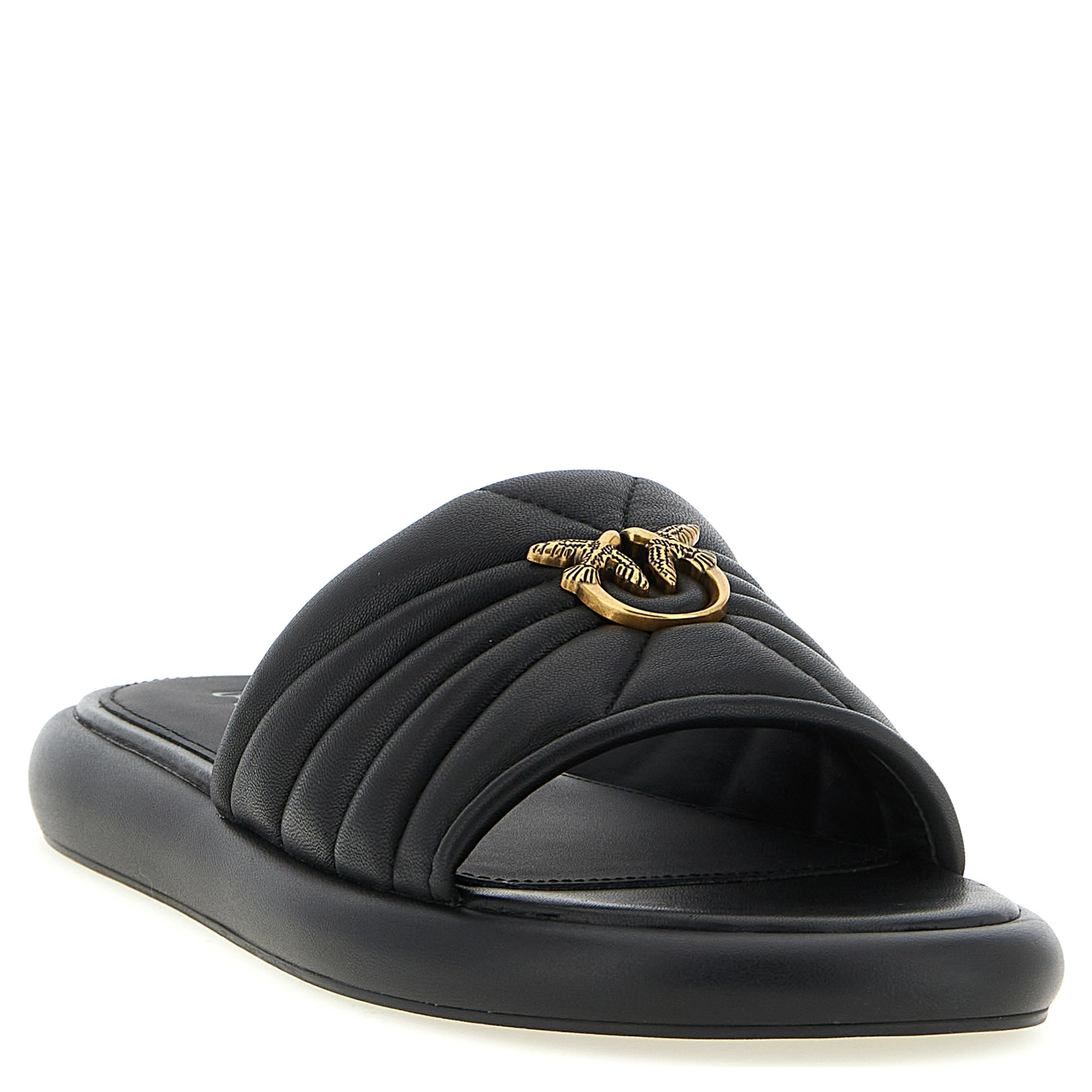 Black Lambskin Slides