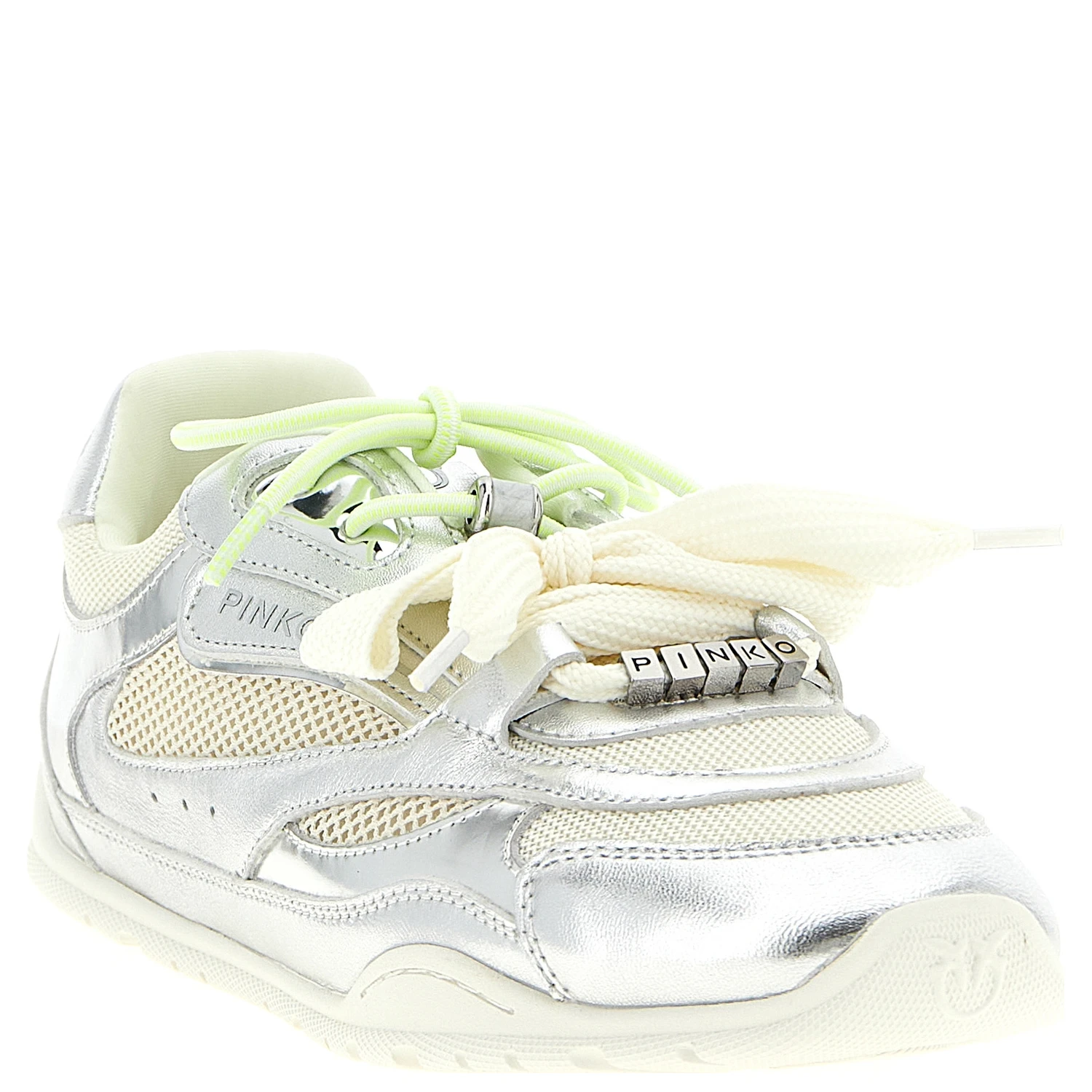 Silver Leather Athletic Sneakers