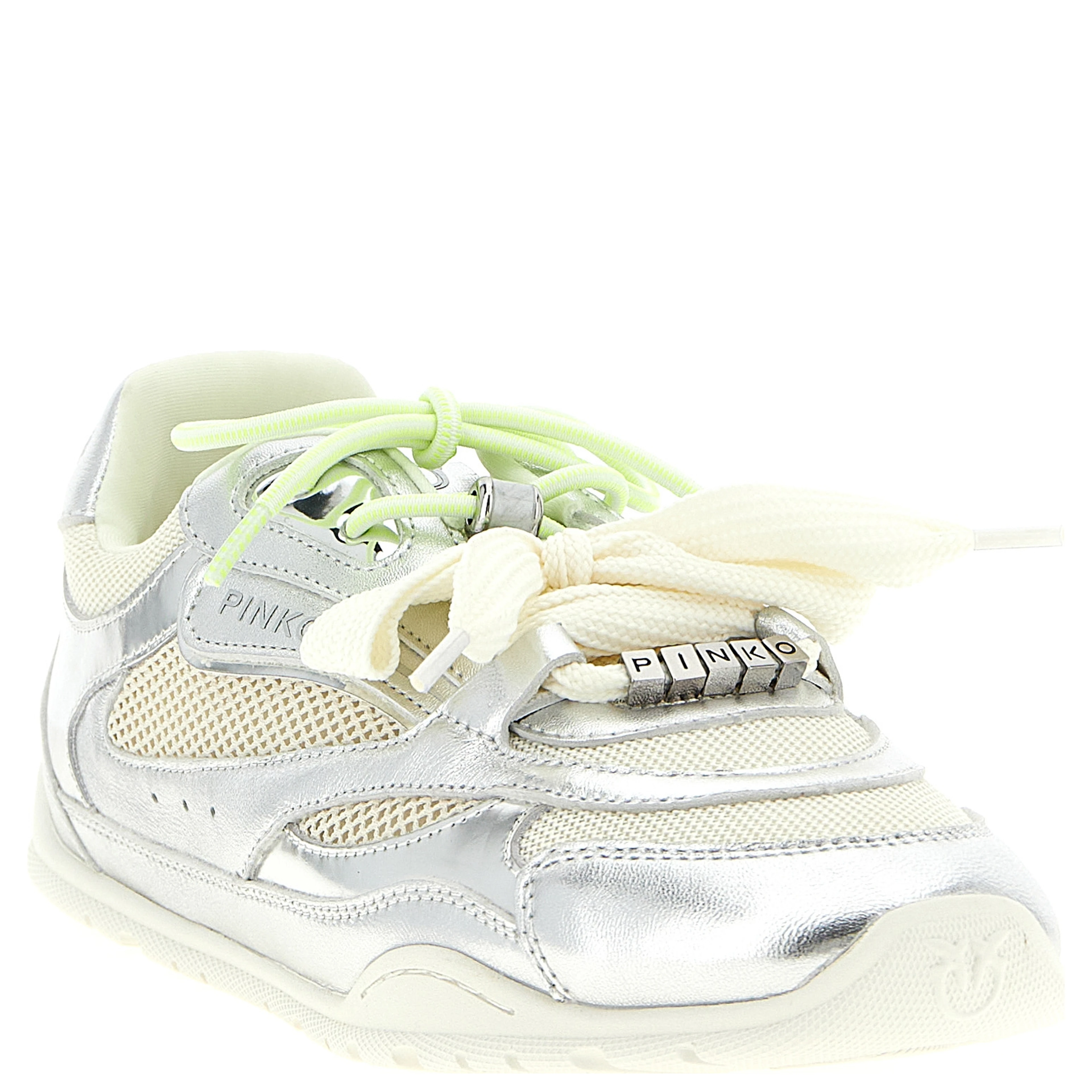 Silver Leather Athletic Sneakers