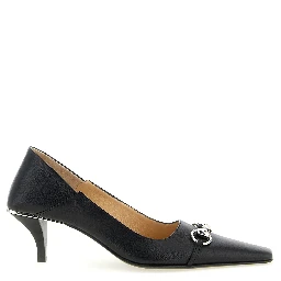 Black Lamb Leather Mid Heel Pumps