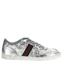 Silver Lamb Leather Low Top Sneakers