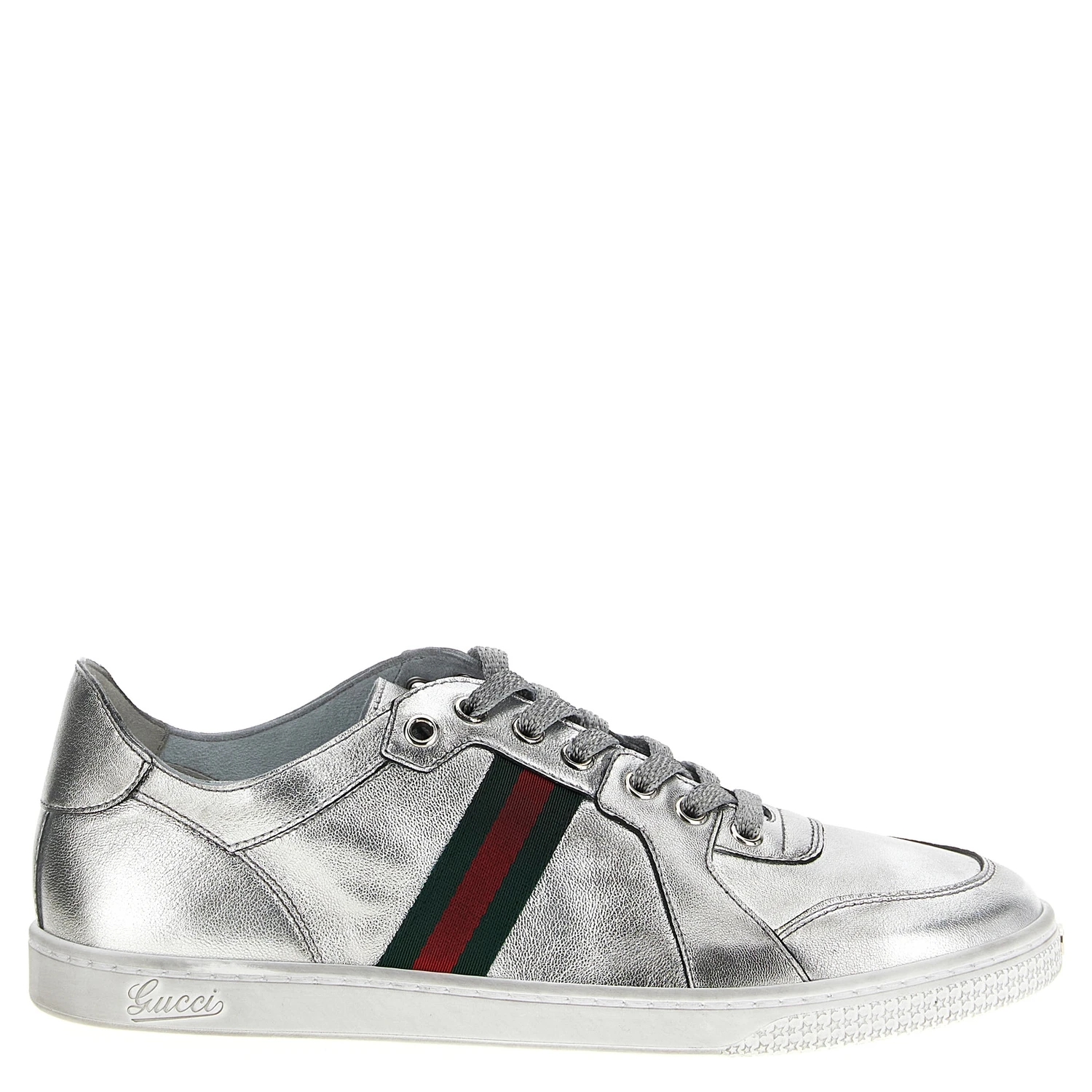 Silver Lamb Leather Low Top Sneakers