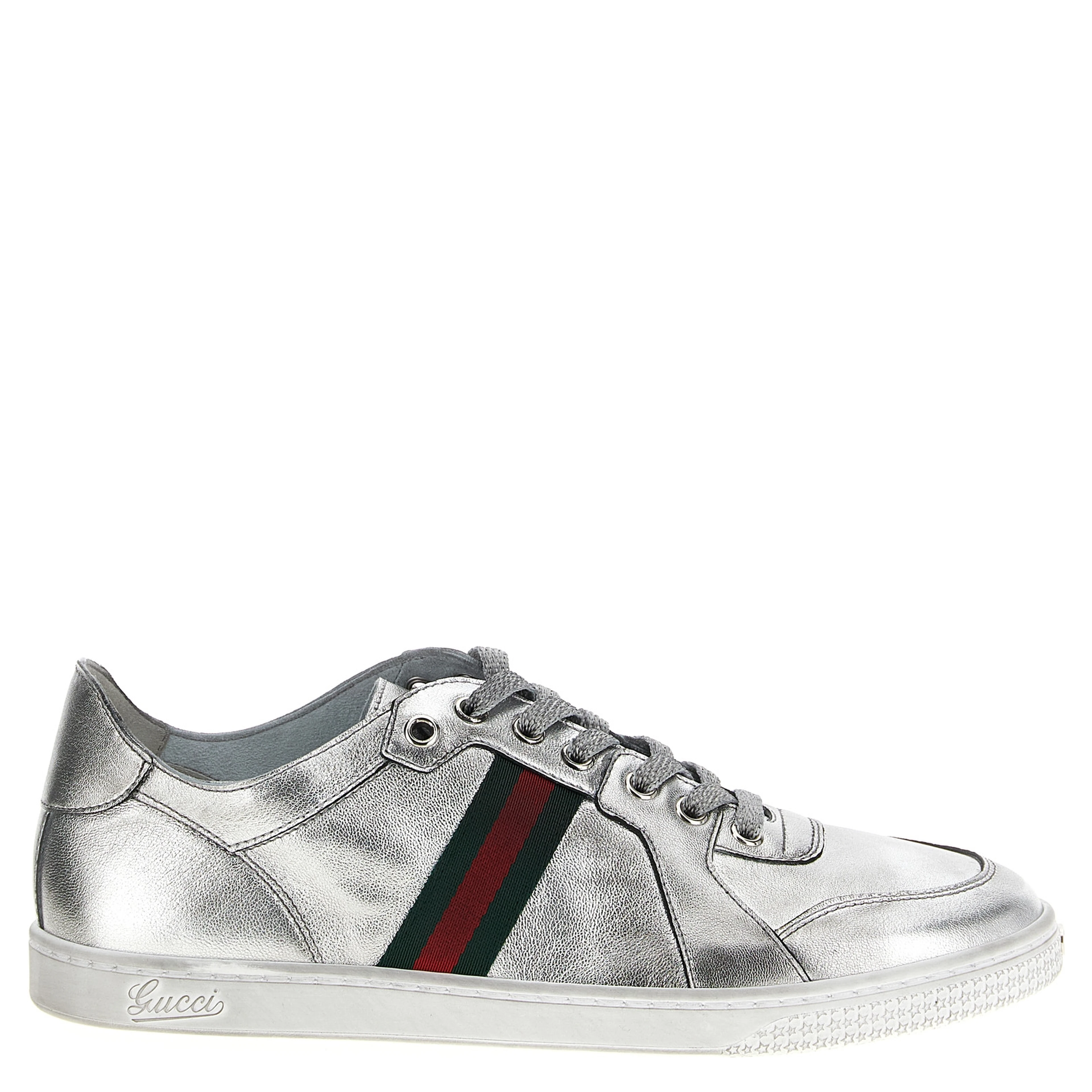 Silver Lamb Leather Low Top Sneakers