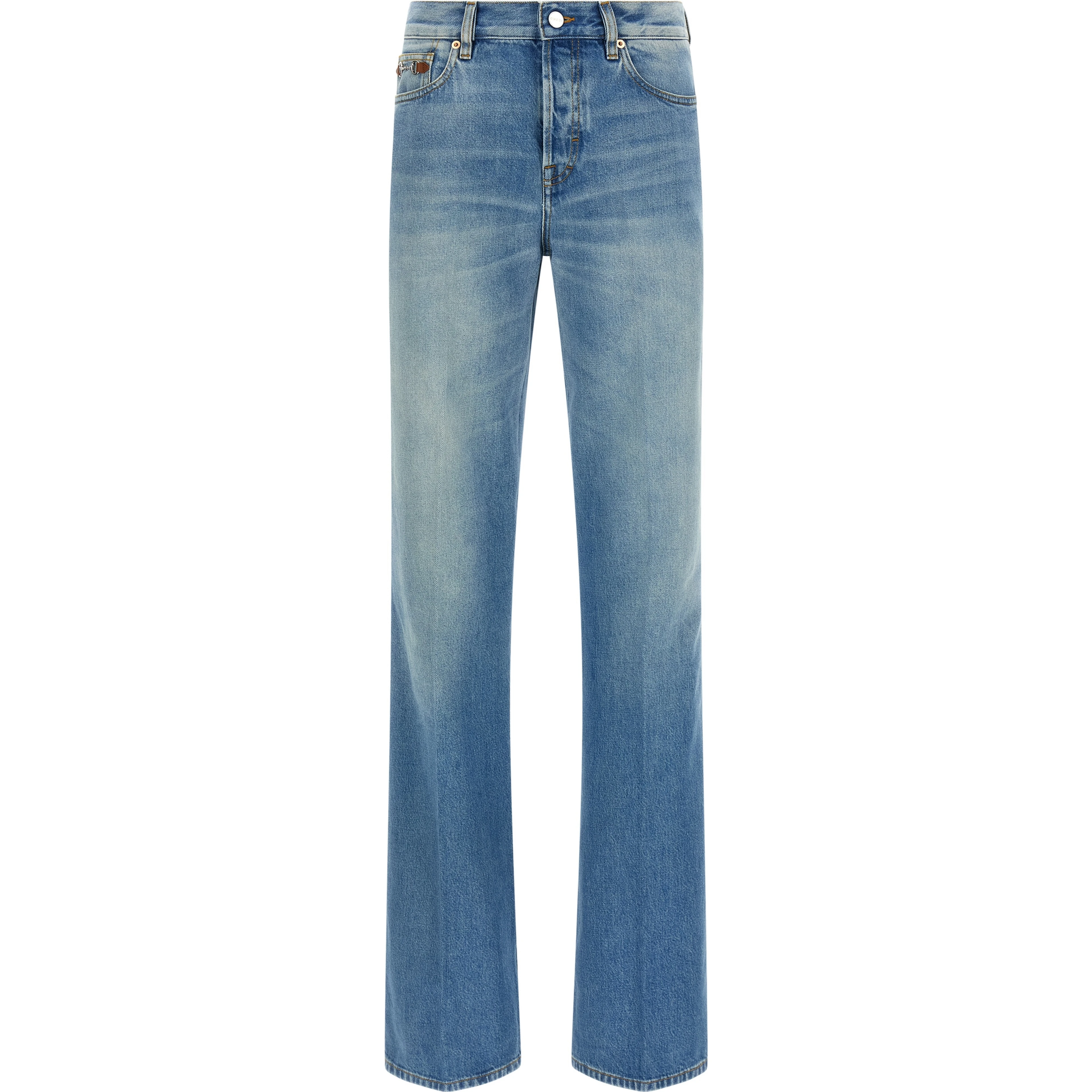 Blue Cotton Flared Jeans