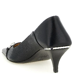 Black Lamb Leather Mid Heel Pumps