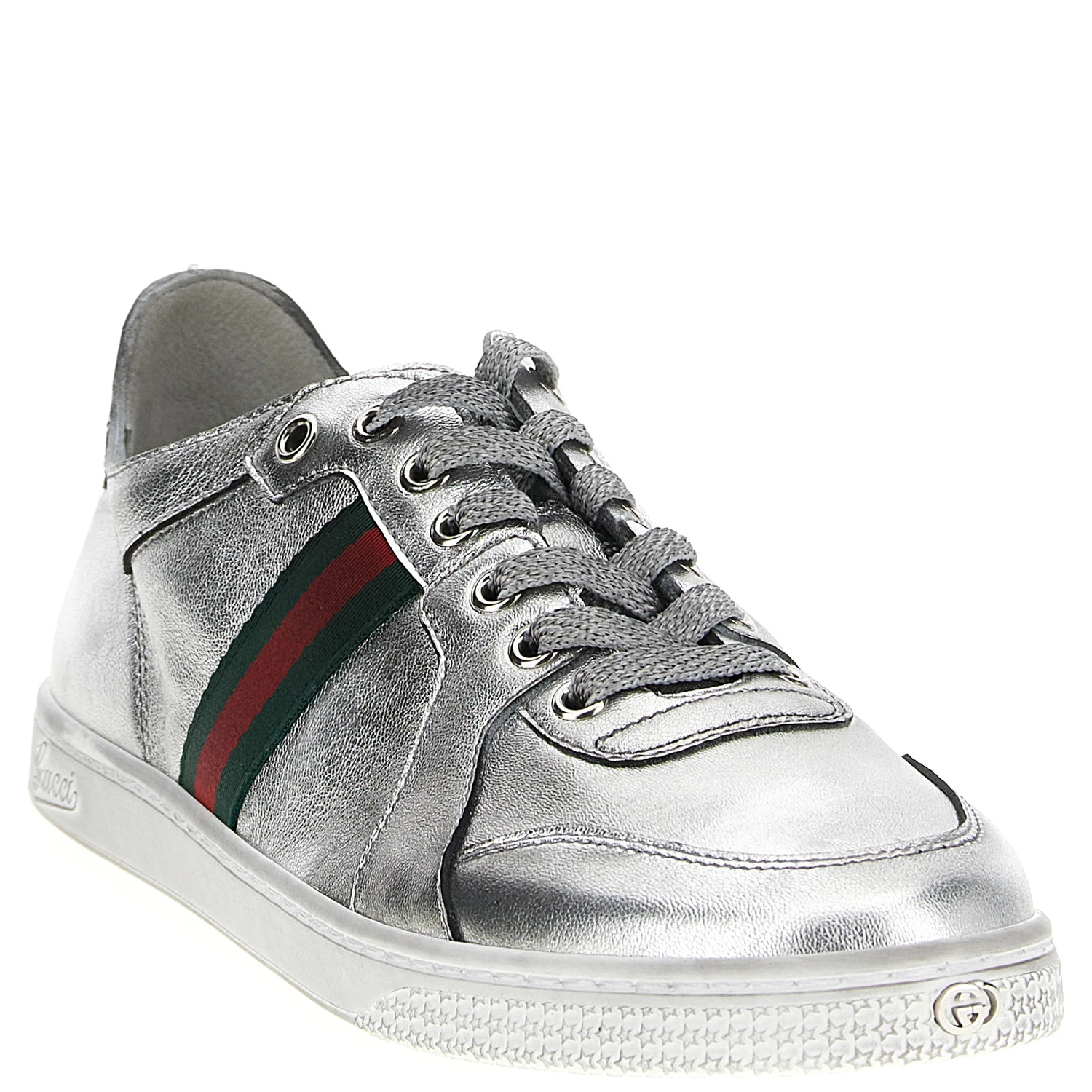 Silver Lamb Leather Low Top Sneakers