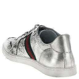 Silver Lamb Leather Low Top Sneakers