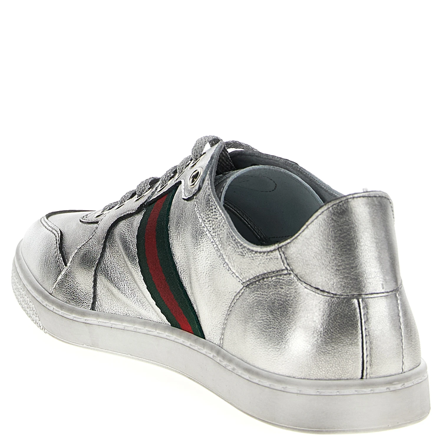 Silver Lamb Leather Low Top Sneakers