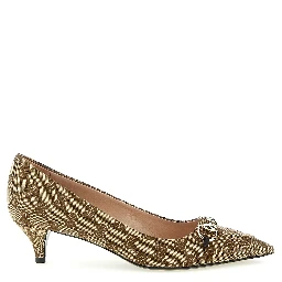 Beige Polyester Mid Heel Pumps