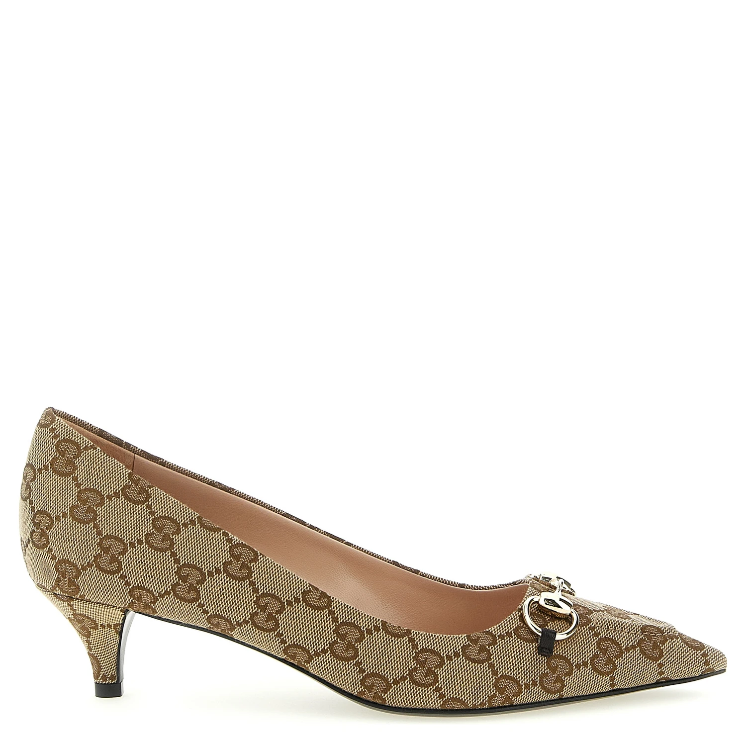 Beige Polyester Mid Heel Pumps