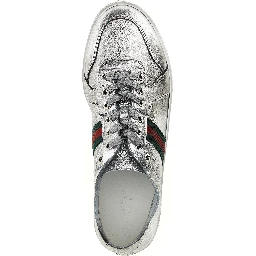 Silver Lamb Leather Low Top Sneakers