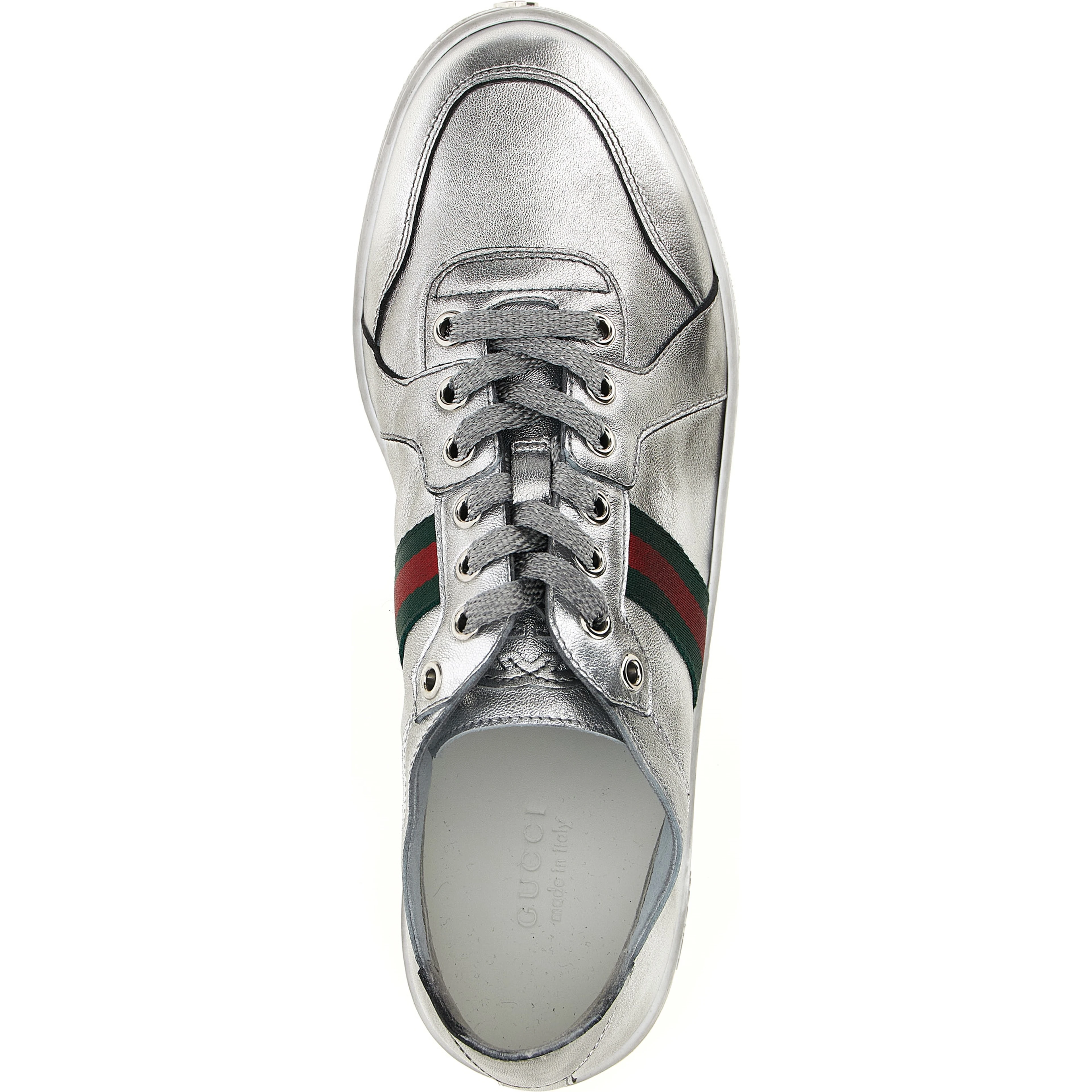 Silver Lamb Leather Low Top Sneakers