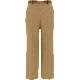 Beige Cotton Casual Pants