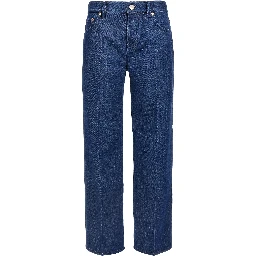 Blue Cotton Straight-Leg Jeans