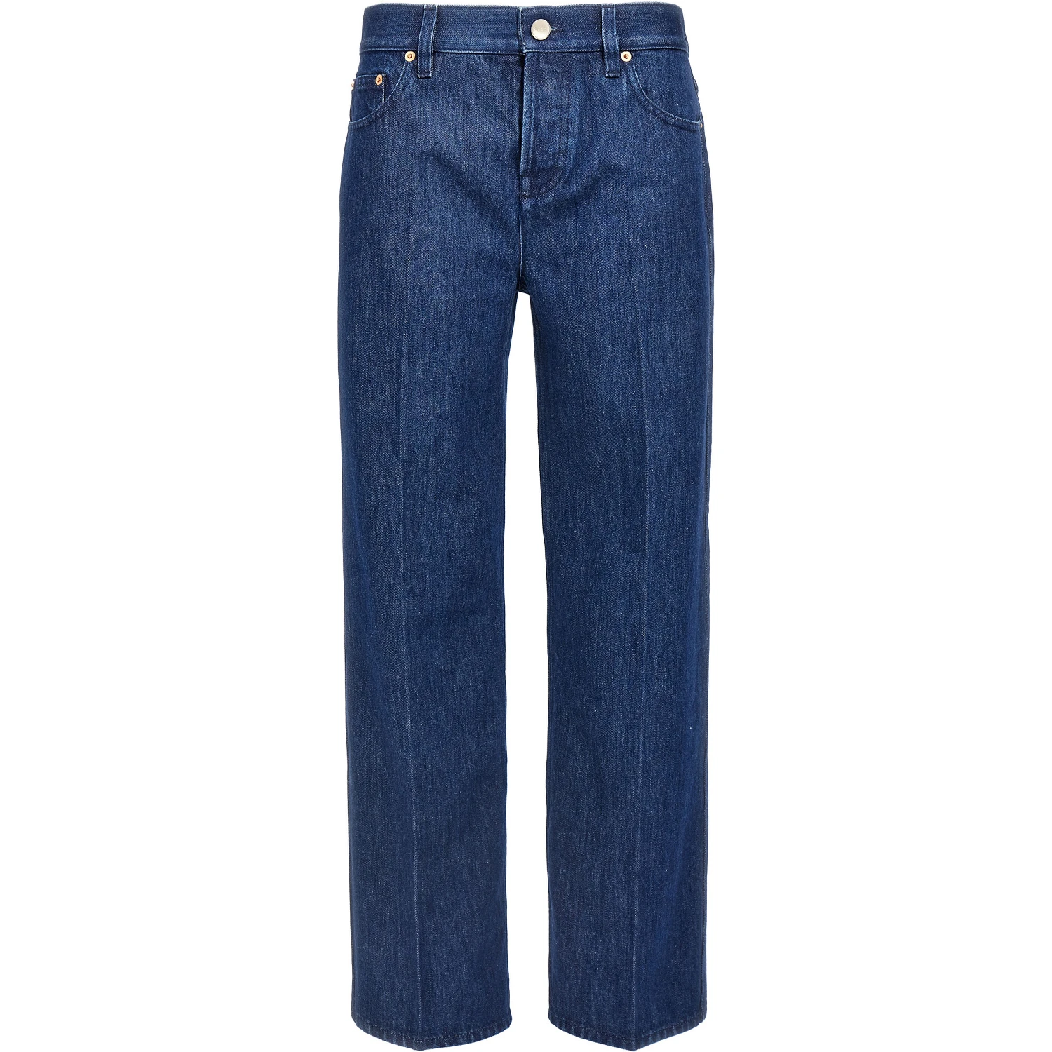 Blue Cotton Straight-Leg Jeans