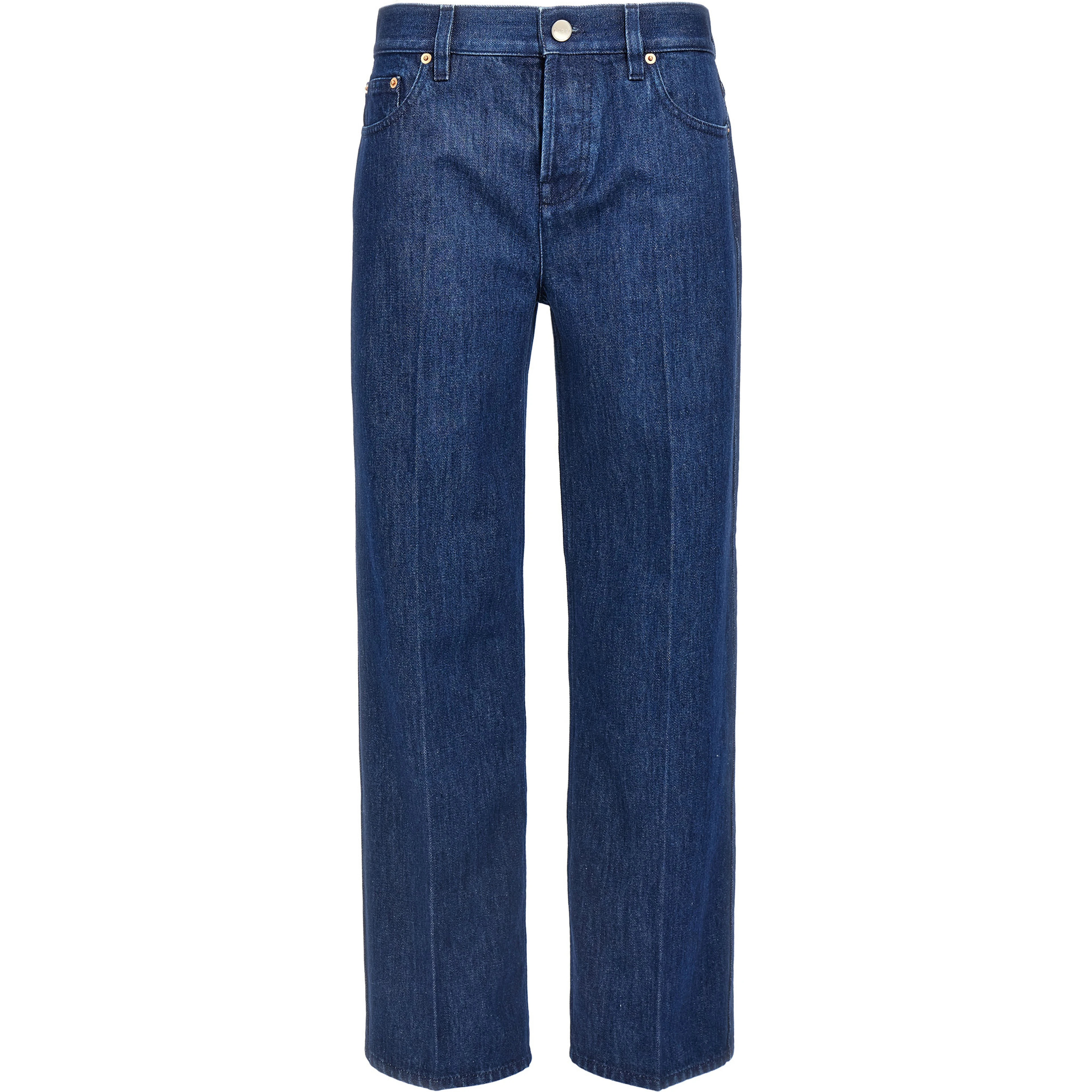 Blue Cotton Straight-Leg Jeans
