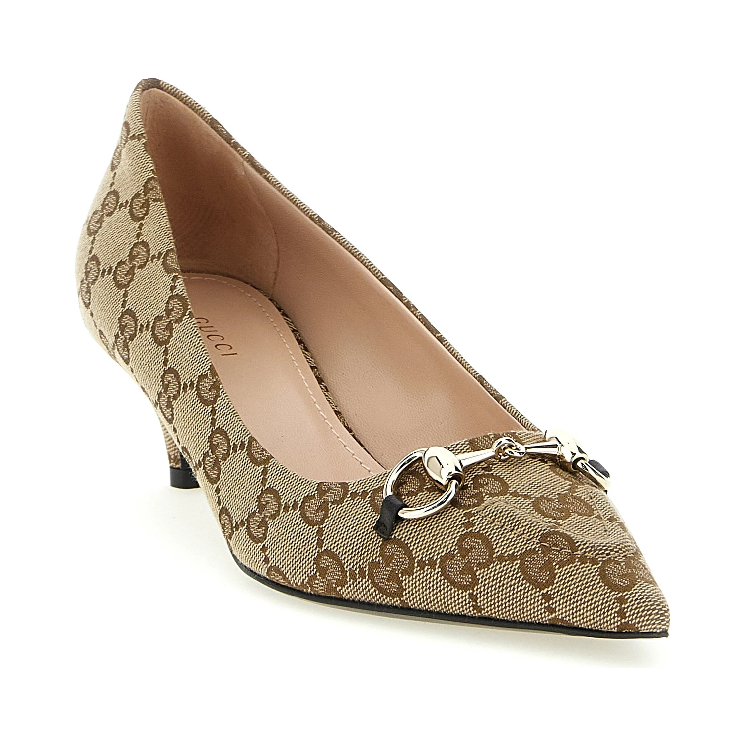 Beige Polyester Mid Heel Pumps